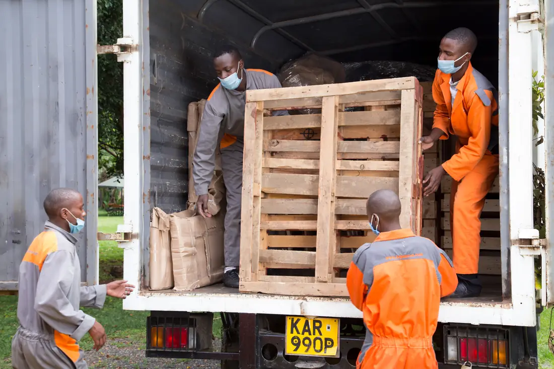 KejaMove crew preparing a household move in Isiolo