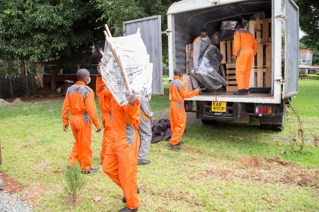 KejaMove crew preparing a household move in Kilifi