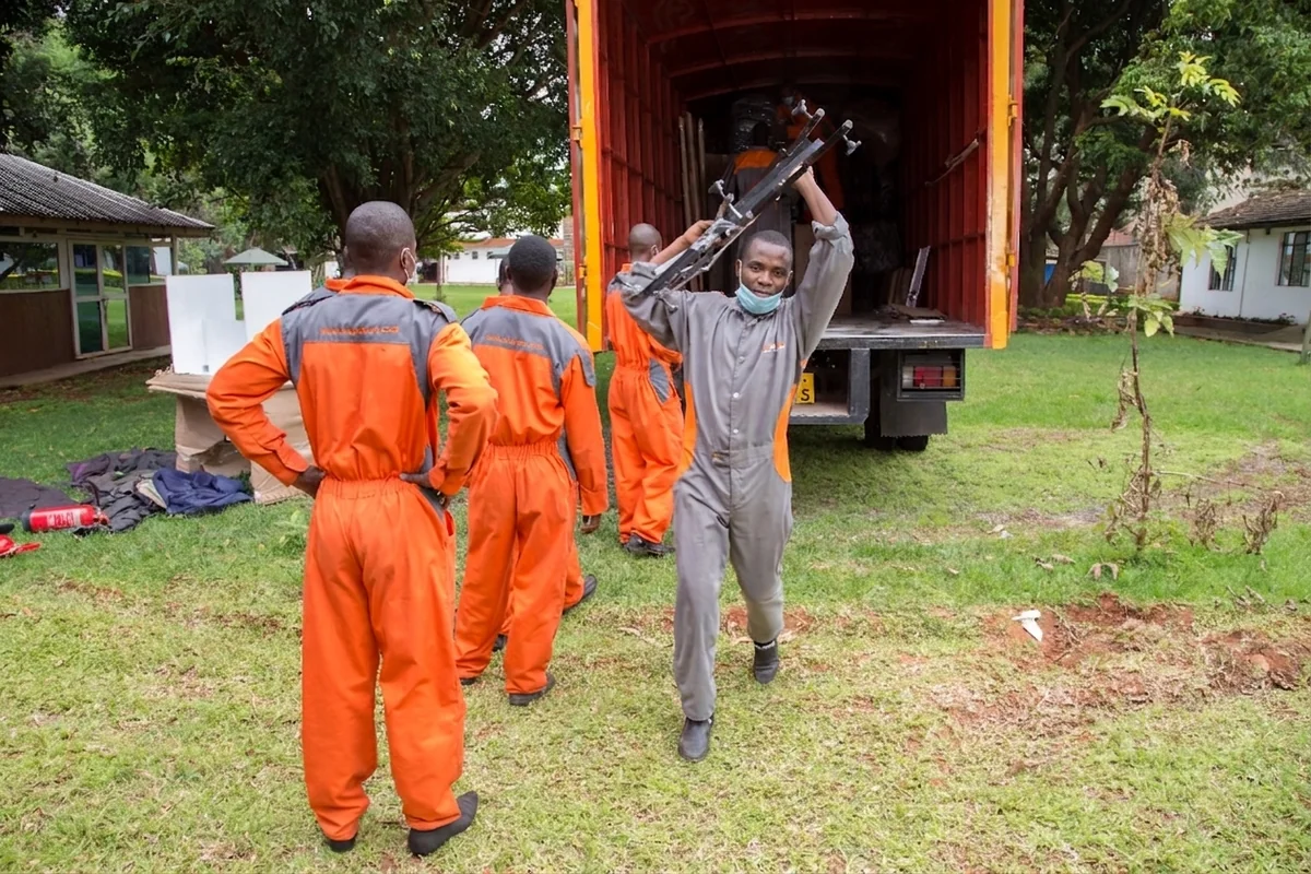 KejaMove crew handling equipment and setup work during a Nairobi relocation