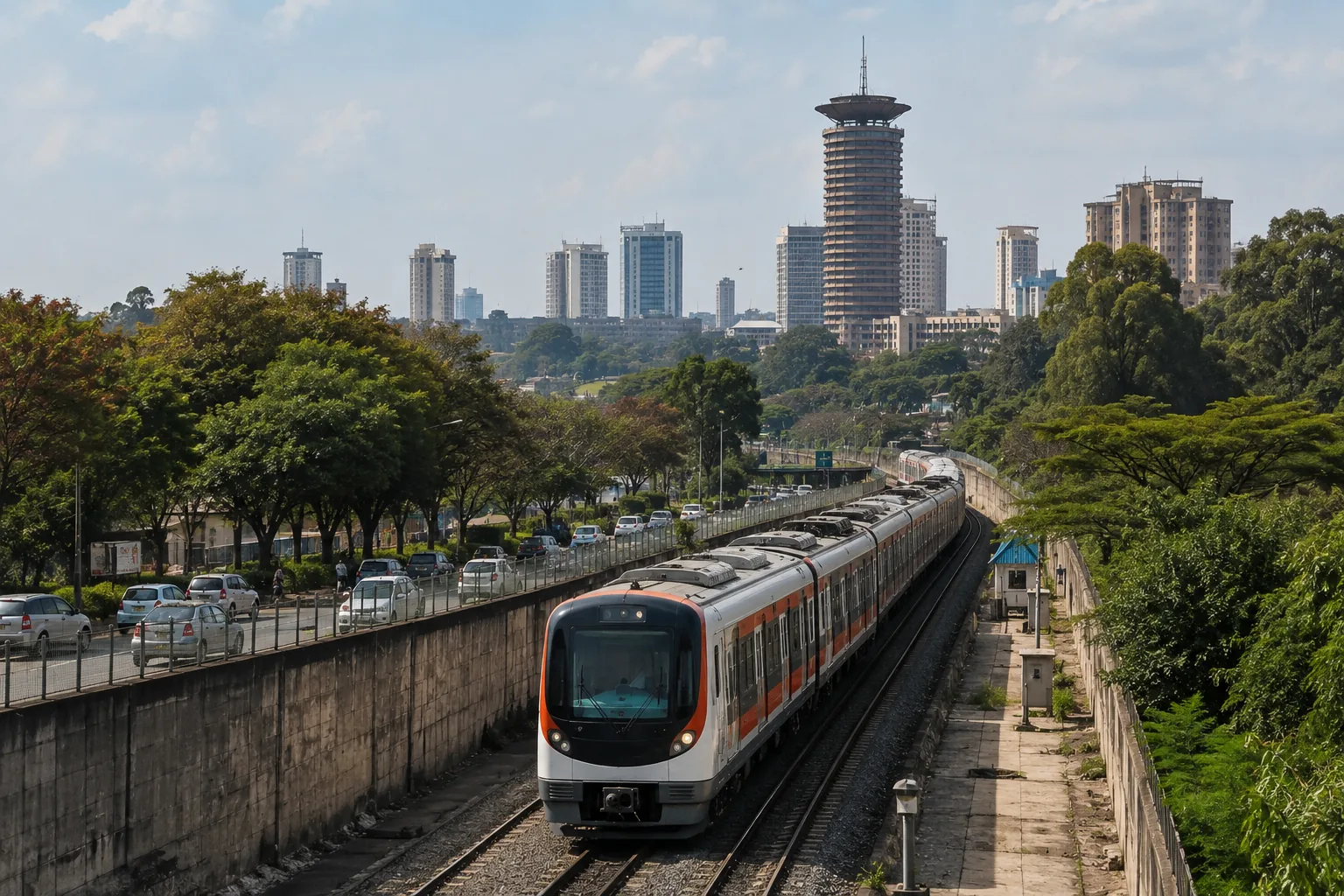 Proposed Nairobi underground railway concept with Nairobi skyline