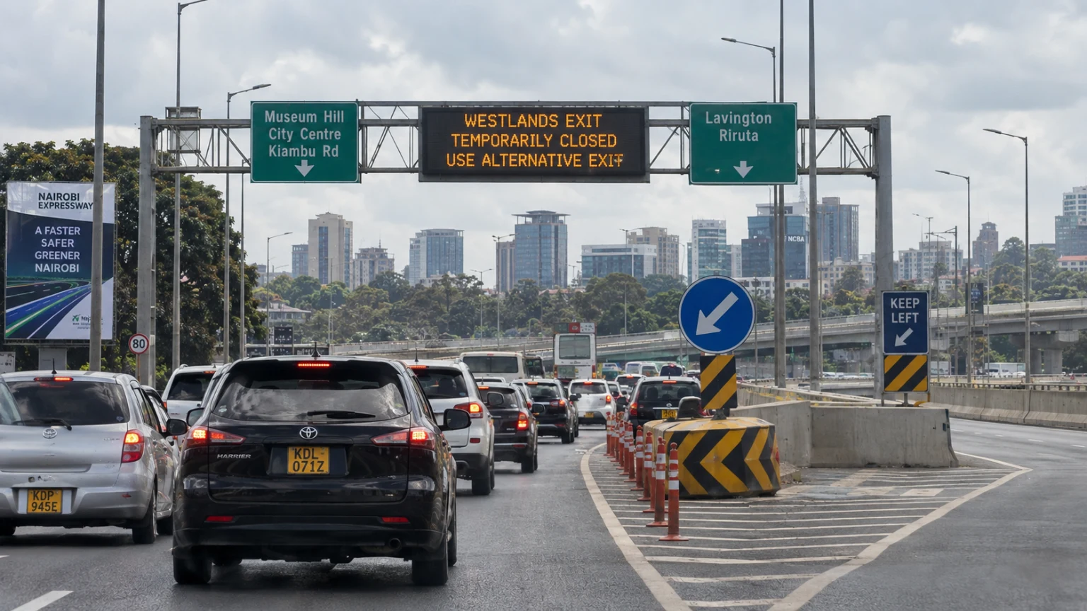 Nairobi Expressway traffic diversion signage during maintenance.
